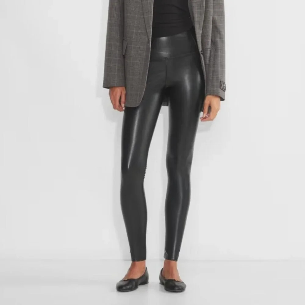 NEW Black Vegan Leather Tights, Wilfred, US M